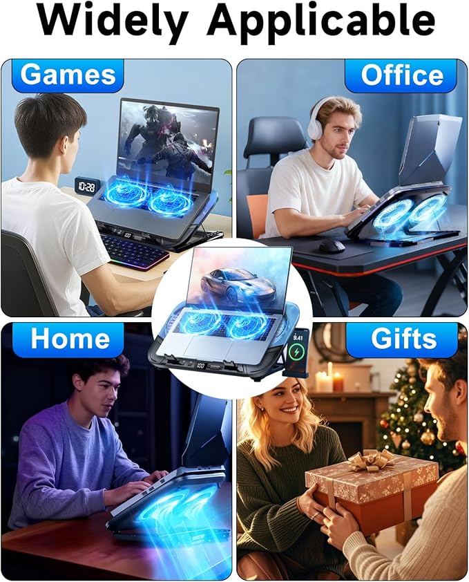 Upgraded Laptop Cooling Pad with Dual TEC Cooler Gaming Laptop Cooler 2 Powerful Turbo Fans Fast Cooling Laptop 12-21in 5 Height Stands 100 Gear Speed Adjust LCD Screen RGB Phone Holder