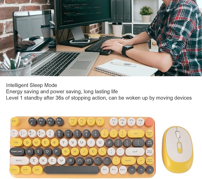 Vikye Mechanical Gaming Keyboard 2 - Modes 82 Keys Adjustable DPI Keyboard with Low Noise Mouse for Office Gaming BT / 2.4GHz (Yellow)