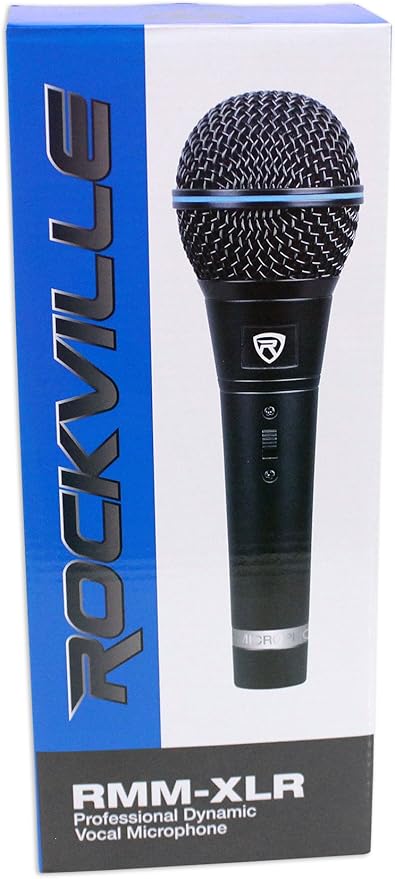 Rockville RMM-XLR Super Cardioid Dynamic Microphone 600 Ohm Metal Body On/Off Switch 10ft XLR Cable Black Finish for Live Performances and Vocals 4-Piece