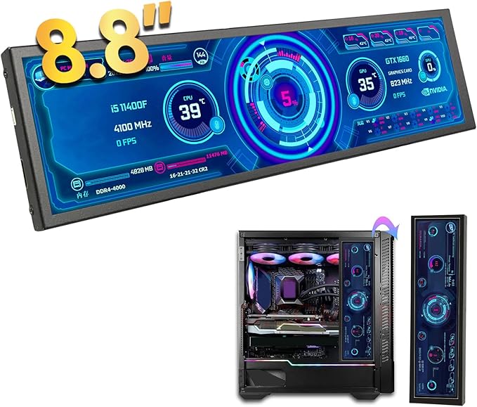 Dpofirs 8.8in USB Mini Screen USB C PC Sensor Panel Display PC CPU Data Monitor PC Computer Temp Mini Secondary Screen for Desktop Chassis (Without Touch)