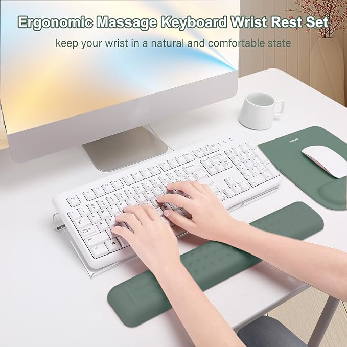 MOSISO Computer Keyboard Stand&ampWrist Rest Support for Keyboard &ampMouse Pad Set Ergonomic Massage Wrist Rest Set Easy Typing Working Acrylic Clear Stand for Office Home Emerald Green