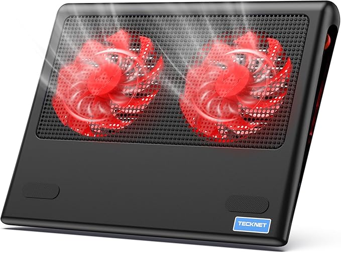 TECKNET Laptop Cooling Pad - 12-15.6 Laptops Cooler Powerful Cooler and Ultra Quiet for Gaming Laptops Pad 2 Wind Speed Adjustable USB A &amp C Powered Cooler Stand with Laptop Fan LED (Red)