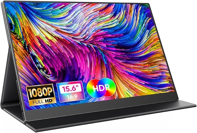 Portable Monitor 15.6 Inch 1080P FHD IPS Gaming Display Monitor with USB-C &amp HDMI Ultra-Slim External Second Screen with Smart Cover &amp Speakers for Laptop XboxPC Mac Phone PS5 Switch