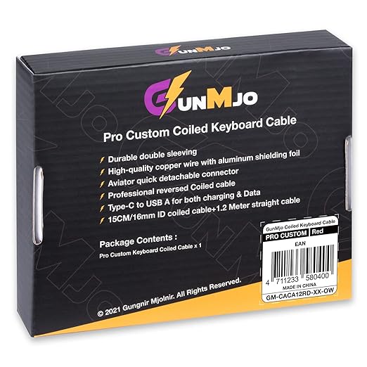 GUNMJO Pro Custom Coiled USB C Cable for Gaming Keyboard Double-Sleeved Mechanical Keyboard Cable with Detachable Metal Aviator 1.5M USB-C to USB-A Red Color