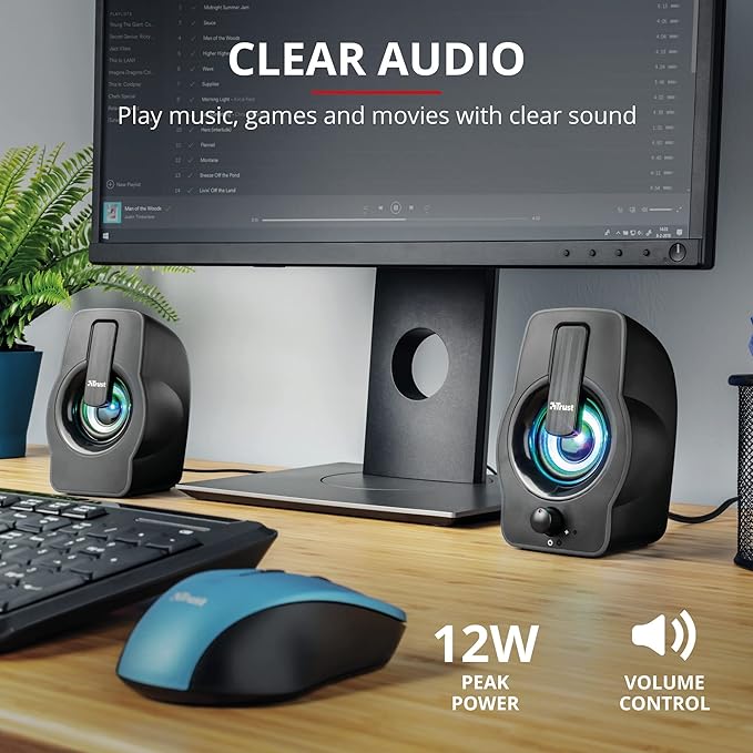 Trust Gemi RGB LED 2.0 PC Speakers for Computer and Laptop 12 W USB Powered Illuminated - Black