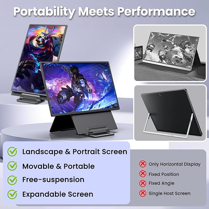 2K 180Hz Portable Monitor23.8 2560x1440 QHD 120% SRGB IPS FreeSync Gaming Moniter USB-C HDMI Large Work Home Office Second Monitor VESA Mountable Adjustable Tilt &amp Height for Laptop PS4Xbox