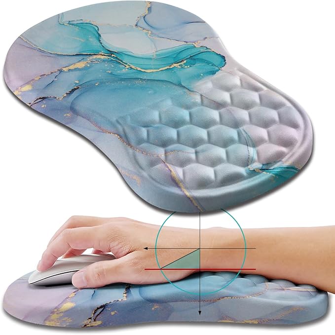 Hokafenle Ergonomic Mouse Pad Wrist Support Wrist Rest Mousepad for Carpal Tunnel Pain Relief with Integrated Memory Foam Slope Massage Bulge (11.8x7.9 inchBlue Marble