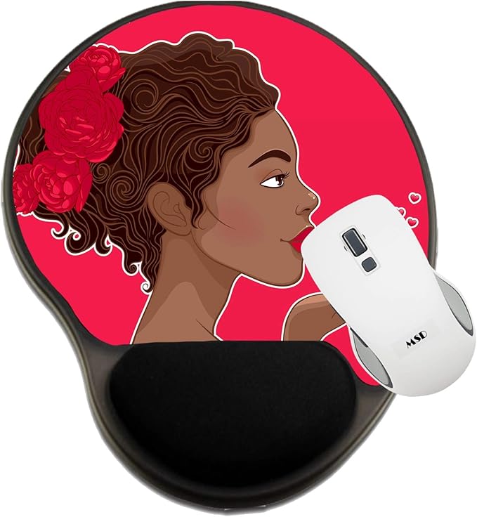 MSD Mousepad Wrist Rest Protected Mouse Pads Mat with Wrist Support Beautiful African American woman in loveAfrican Amer