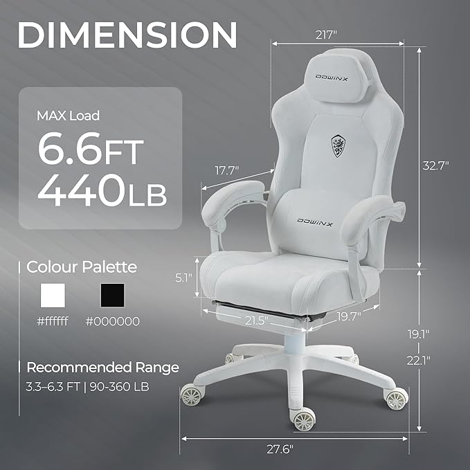 Dowinx Big and Tall Gaming Chair Suede Fabric Game Chair with Pocket Spring Cushion High Back Gamer Chair Ergonomic with Footrest for Adults Office 440LBS White