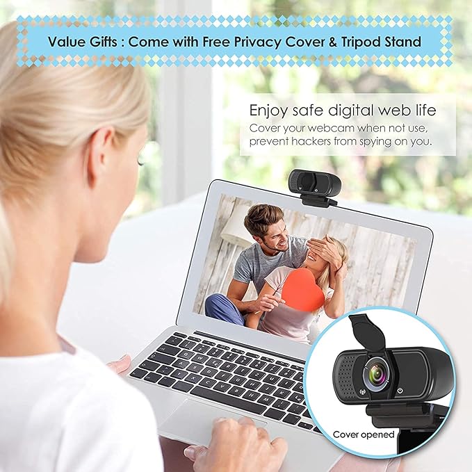 1080P Webcam with Microphone &amp Tripod Stand Privacy Shutter Cute Non Slip Rubber Base Mouse Pad with Wrist Rest Support