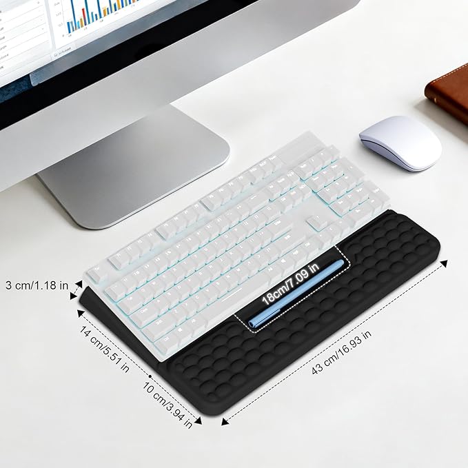 Ergonomic Keyboard Wrist Rest with Storage Tray Soft Memory Foam Arm Cushion Keyboard Stand Keyboard Stand for Office Home - Black