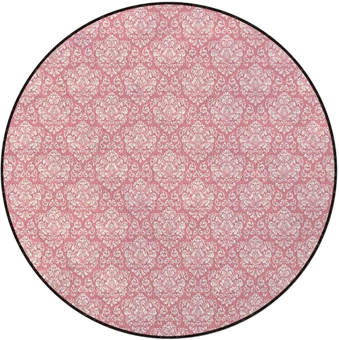 Light Pink Round Rug Nursery Rug for Bedroom Playroom Non Slip Educational Playmat Round Circle Carpet Romantic Rose Flower Bouquet Blooms Pastel Diameter 47.2 in