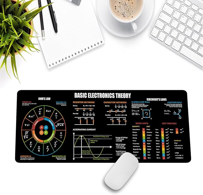 Basic Electronic Theory Mouse Pad Perfect for Students Engineers &amp Technicians with Circuit Design &amp Electrical Reference Essential Computer Accessories for Study Work and Reference Purpo