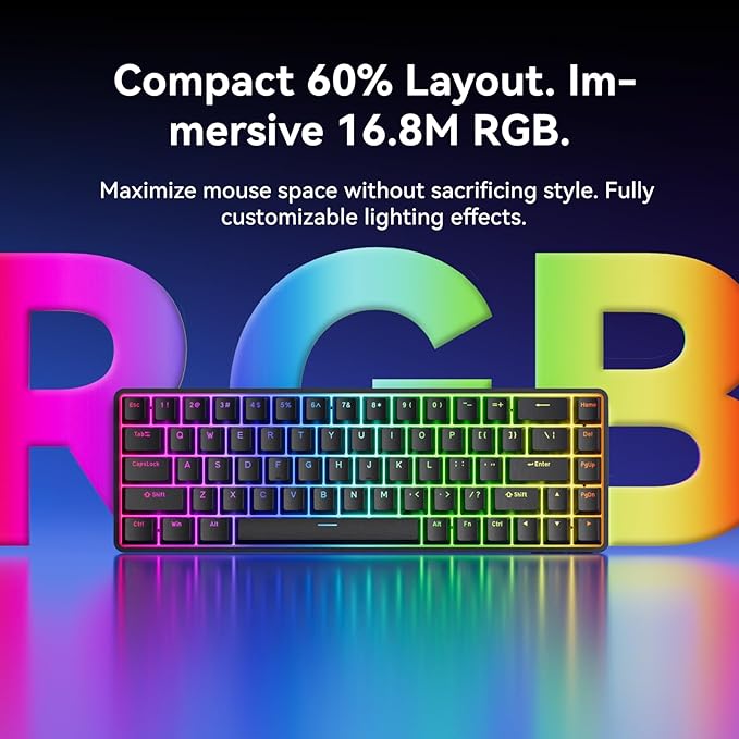 DIERYA DK68-C 60% Gaming HE Keyboard Magnetic Switch Hot Swappable Rapid Trigger Adjustable Actuation 8000Hz Polling Rate RGB Backlit Compact 68 Keys for Windows PC Wired Black