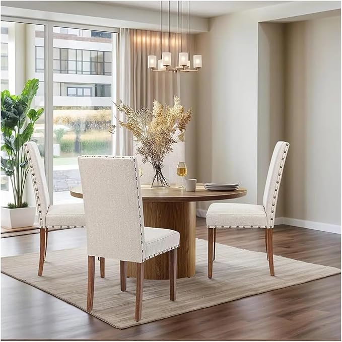 Adjustable Office Computer Chair with Armrest 1pcs Modern Stylish Fabric Upholstered High Backrest Kitchen Dining Chair with Nailhead Trim