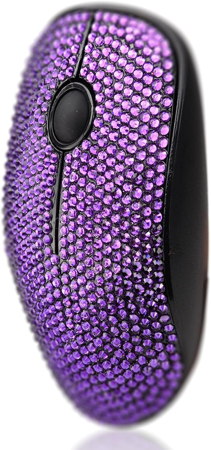 Luxury Bling Wireless Mouse for Girls Pink Rhinestone Coverd Computer Mouse with USB Receiver Sparkly Cute Mice for Laptop PC Notebook MacBook - Purple