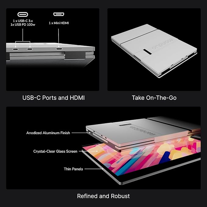 14 Pro Triple Laptop Glass Screen Extender Dual 14 2k Portable Monitors 144Hz 100% DCI-P3 500 Nits Aluminum Finish for 14 MacBook Pro &amp Windows for Gaming Creators &amp Professional