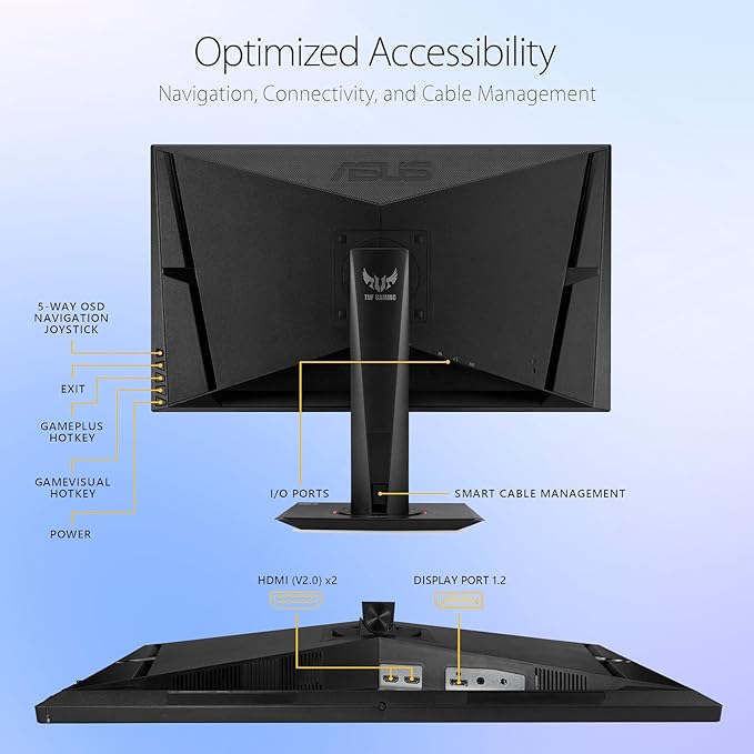 ASUS TUF 27 IPS Gaming Monitor 2K (2560 x 1440) LED Display 165Hz 1ms G-SYNC HDR 10 100% sRGB Anti-Glare M VESA Mountable Ajustable Stand DisplayPort x1 HDMI x2