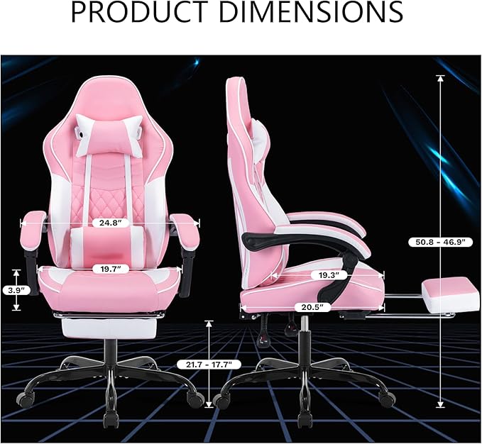 Gaming Chair with Footrest Ergonomic Computer Gaming Chair with Massage Lumbar Support and Pocket Spring Cushion Reclining Adult Gaming Chair for Home Office (Pink)