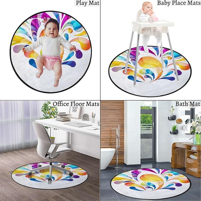 Colorful Round RugPrint Carpet for Bedroom Living Room Office Home Decor Mat Raindrops in Different Size in Gradient ColorsOrange Blue Diameter 35.5 in