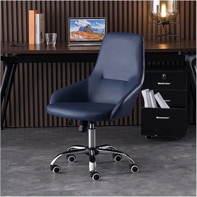 Adjustable Office Computer Chair with Armrest Leather Office Chairs for Meeting Room Furniture Home Chair Backrest Swivel Computer Gaming(Dark Blue-Silver)