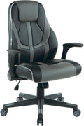 OSP Home Furnishings Output Mid-Back LED Lit Gaming Chair with Thick Padded Seat and Lumbar Support Black Faux Leather with Grey Trim and Accents
