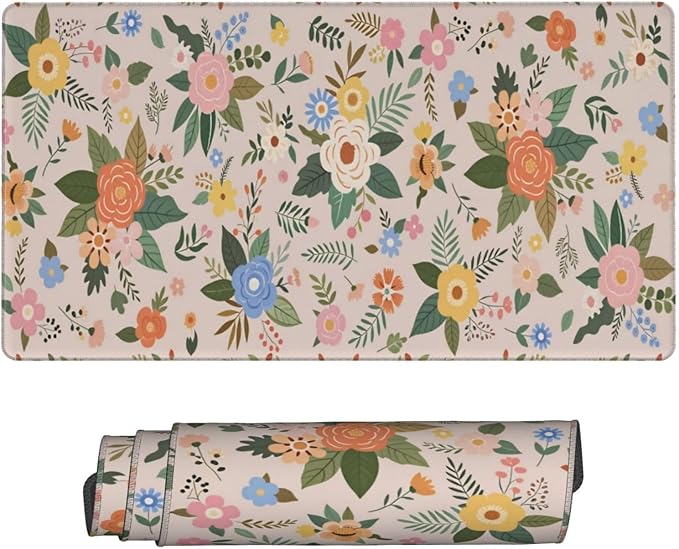 Pastel Pink Green Boho Floral Desk Cover MatExtended Large Mouse PadComputer Laptop Mat Desk Decor for Office Game Home 30x16 Inch