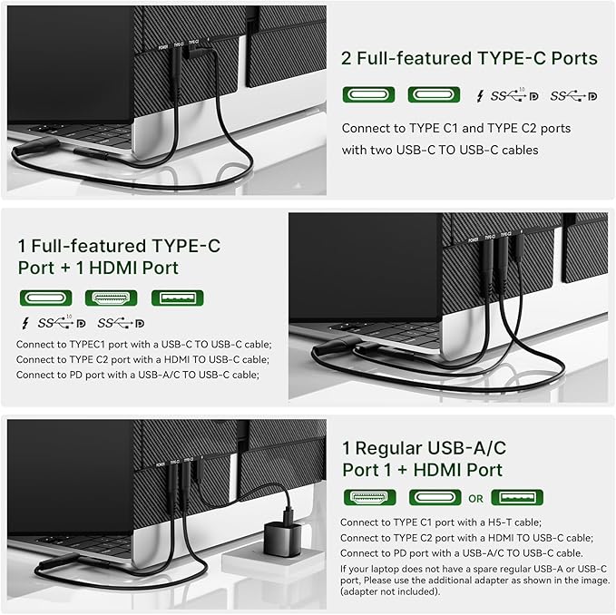 14 Triple Laptop Screen Extender Ultra-Thin Lightweight FHD 1080P IPS Laptop Monitor Extender Portable Extended Screen for Laptops 13-17.3 Compatible with Wins Mac Chrome Dex Phone Travel Work