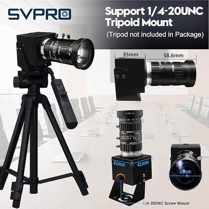 SVPRO 12MP USB Camera with 5-50mm Telephoto Lens 10X Optical Zoom Manual Webcam 1080P 120fps High Speed UVC Macro Camera for PC/Mac/Linux/Android (12MP Industrial-Grade Professional Variable Lens)