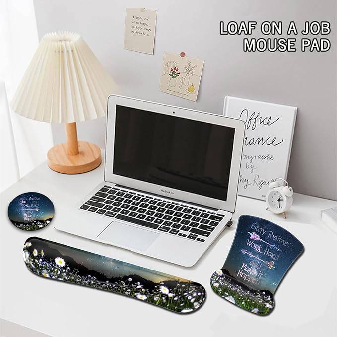 Ergonomic Mouse Pad Wrist SupportStarry Sky Mouse Pads with Non-Slip PU Base for Home Office Working StudyingMemory Foam Keyboard Wrist Rest Easy TypingStay Positive Work Hard Inspirational Quotes