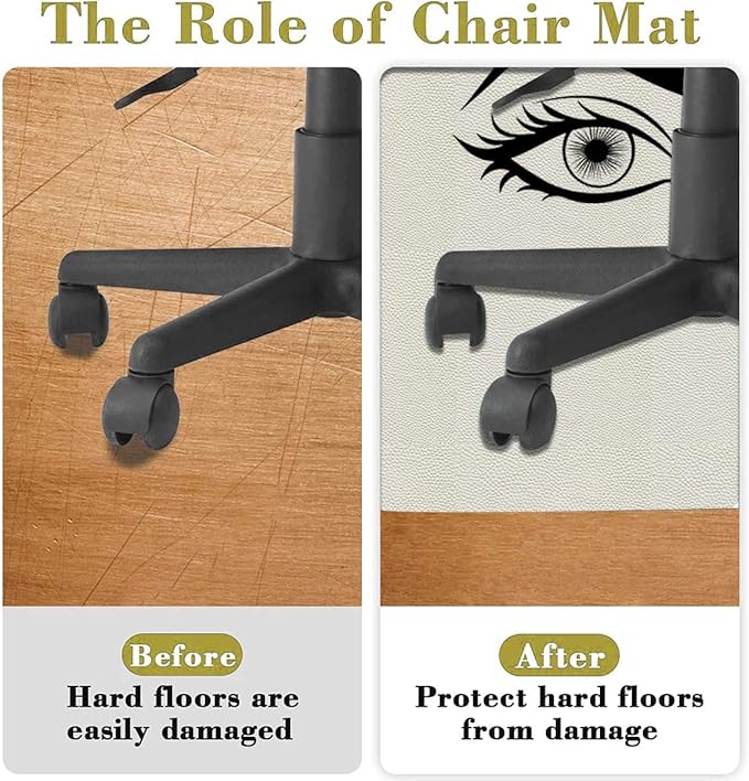 Black Lilac PU Leather Office Chair Mat for Hardwood Floors Eyelash Cartoon Style Dramatic Easy Glide Floor Protector Mat for Office Chairs Woman Eyes Diameter 39.4 in