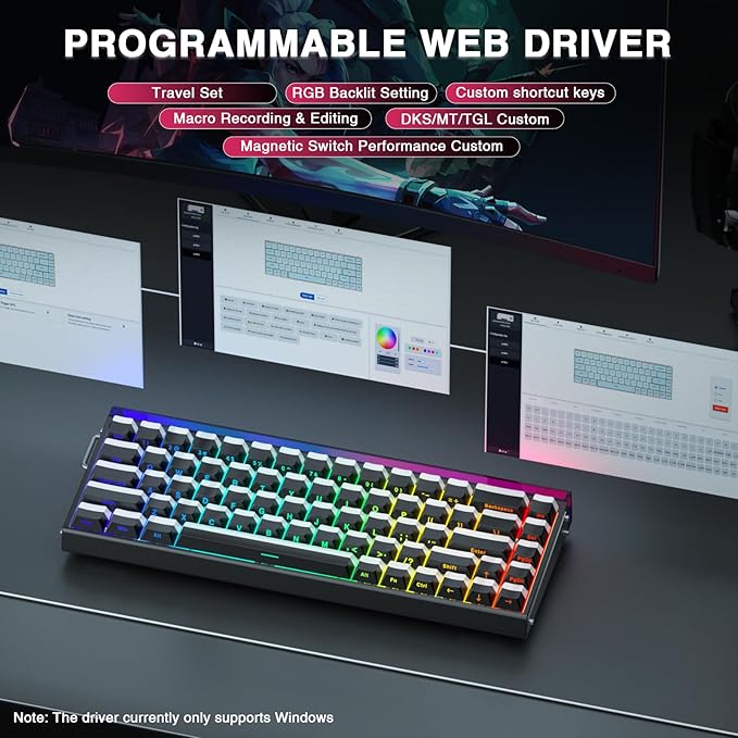 AULA Hero 68 HE 60% Gaming Keyboard Wired Hall Effect Magnetic Switch Keyboard with 8K Hz Polling Rate Side Printed PBT Keycaps RGB Backlit Light Box Customizable Web Software for PC/Mac Gamers