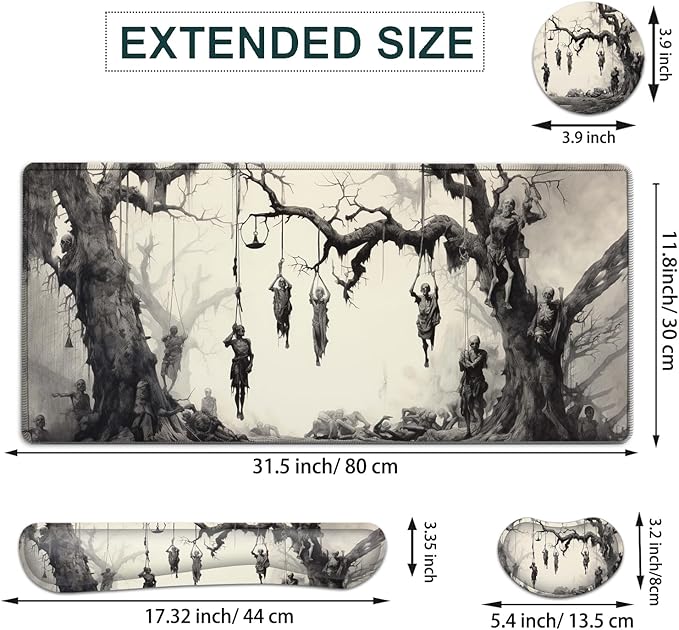 JVGFYNKL Large Gaming Mouse Pad Set Ergonomic Memory Foam Keyboard Wrist Rest Support + Mouse Wrist Rest + Extended Desk Mat with Non-Slip Rubber Base Skeleton Pattern Desk Pad