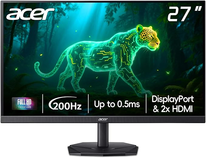acer 27 FHD Gaming Office Monitor 200Hz Refresh Rate 0.5ms Tilt Adjustable AMD FreeSync VESA Mountable ZeroFrame Design DisplayPort &amp 2 x HDMI - Black