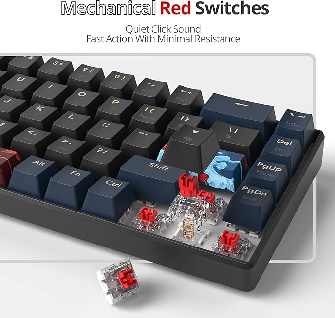 60 Percent Gaming Keyboard Mechanical with Linear Red Switch 65% Wired Ultra-Compact Mini Keyboard Rainbow with PBT Keycaps for Ps4/Ps5/Xbox(68 Blue)