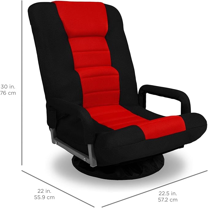 HPW Black Red Video Game Gaming Floor Chair Lounge Chair with Armrest 3 Adjustable Backrest Position 360 Degree Swivel Foldable Design for Easy Storage Soft Comfortable Seat Steel Frame Construction