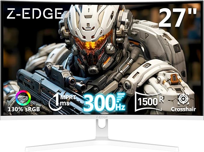 Z Z-EDGE 27 inch Curved Gaming Monitor FHD 1080P 300Hz 240Hz Computer Monitor Ultra-Fast MPRT 1ms Curved Monitor 1500R 16.7M Colors UG27H Frameless Bezel 2X DP 1.4 Ports and 2X HDMI 2.0 Ports