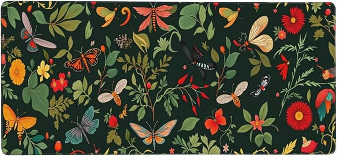 Butterfly Floral Mouse PadDesk MatLarge Waterproof Non-Slip Rubber Mousepad with Stitched Edges Office Home Computer Desk Accessories35.4X15.7