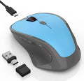 Wireless Bluetooth Mouse for iPad Pro MacBook Ergonomic Rechargeable Mice with Jiggler Mode 2-Mode Bluetooth 5.2/3.0 &amp 2.4G USB-A/USB-C Receiver Silent Optical Mouse for Mac PC Laptop Blue