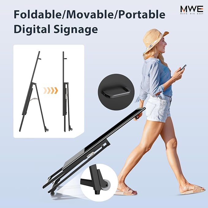 MWE 32 Inch Digital Signage Display Portable LCD Digital Kiosk Advertising Display Poster Android Kiosk with Auto Media Player HDMI/USB