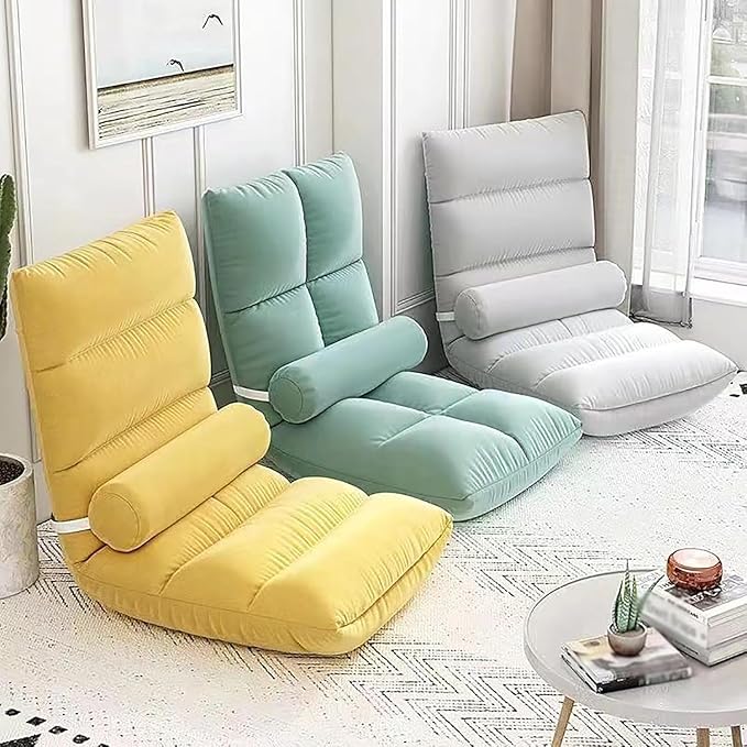 ELEFOCUS Adjustable Folding Floor Chair Lazy Sofa Lounger Recliner with 5-Position Backrest Ideal Home Office Lounge Chair(F)