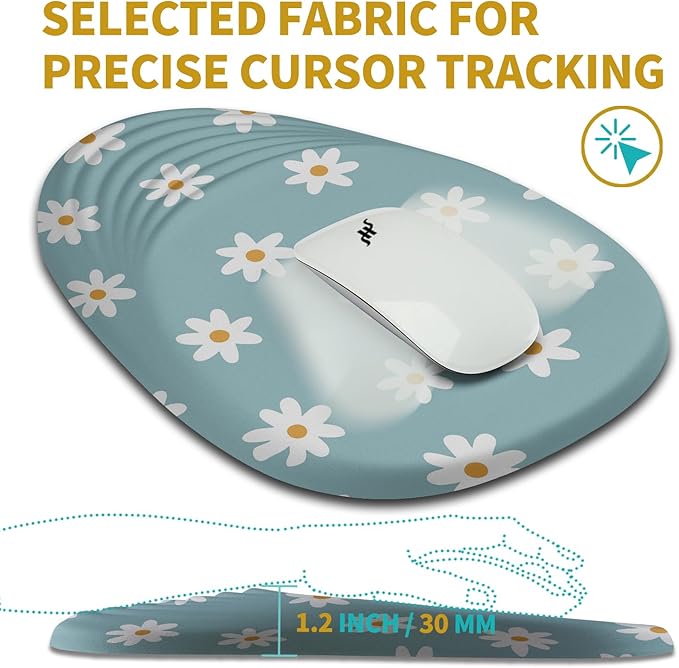 Hokafenle Ergonomic Mouse Pad Wrist Support with Stepped-Wedge Design Wrist Rest Pain Relief Mousepad Filled with Memory Foam Carpal Tunnel Mousepad for Wireless Mouse(12x8 inch Little Daisy)
