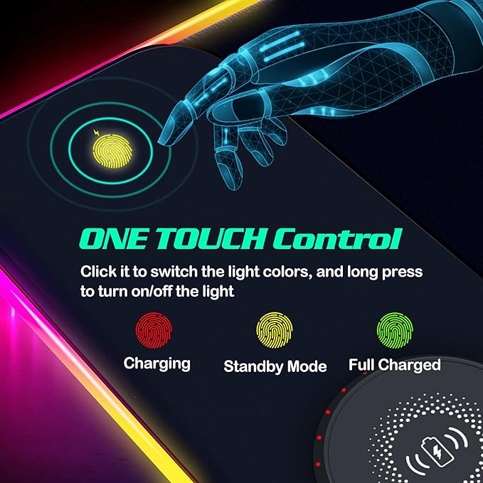 RGB LED Mouse Pad with 15W Wireless Charger Gaming Mouse Pad with 10 Light Modes Extra Large Mousepad Non-Slip Rubber Base Computer Keyboard Mat for Men