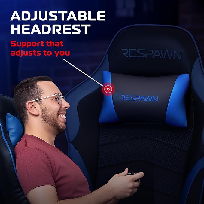 RESPAWN 900 Console Gaming Recliner with Footrest and Lumbar Support - Comfortable Ergonomic Gaming Chair with Headrest No Wheels Reclining Heavy Duty Racing Style Video Game Chairs - Blue