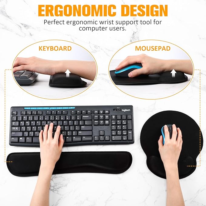 20 Pcs Keyboard Wrist Rest &amp Mouse Pad Set with Wrist Support Black