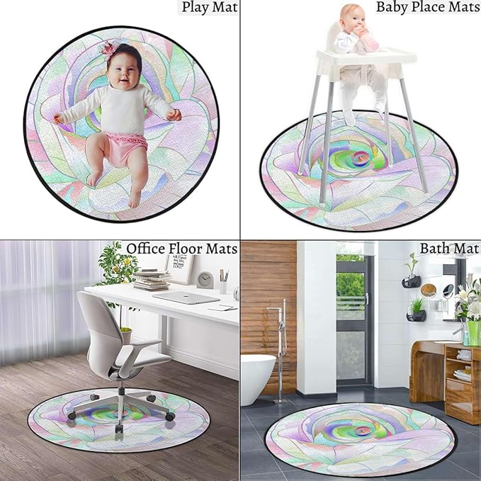 Pink Green Round Chair CushionFloor mat Hardwood Floor Protection mat for Office and Home Computer Chairs Tropical Exotic Flowers Watercolo Diameter 55 in
