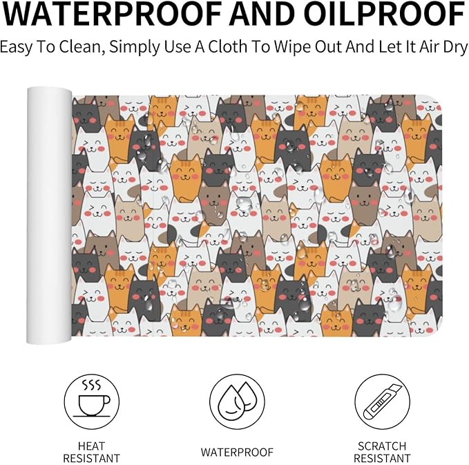 Cats Large Mouse Pad Gaming Mousepad with Wrist Support Rubber Computer Keyboard Mat for Desk Laptop Non-Slip Full Deskmat Protector Waterproof Writing Pad Office Home 16x35.5 in