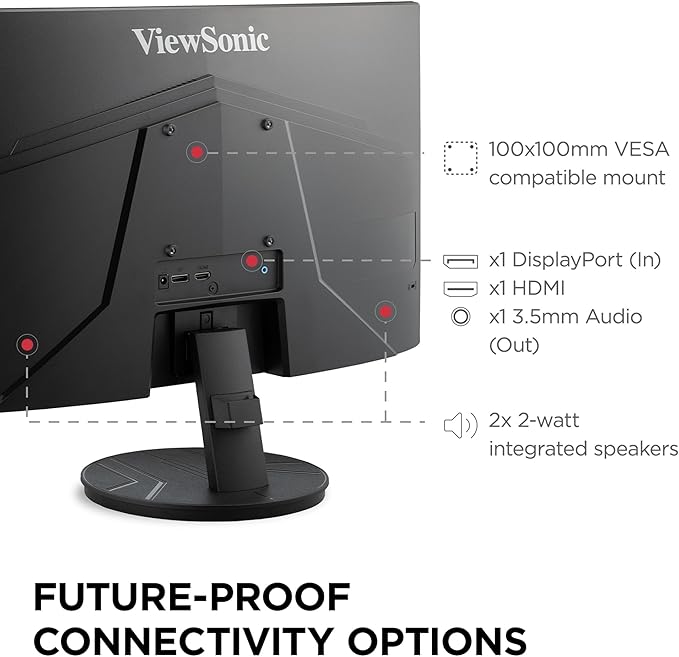 ViewSonic VA2416C 24 Full HD 1080p Frameless Curved Monitor with Variable Refresh Rate Eye Care HDMI and DisplayPort Inputs for Home and Office (Renewed)