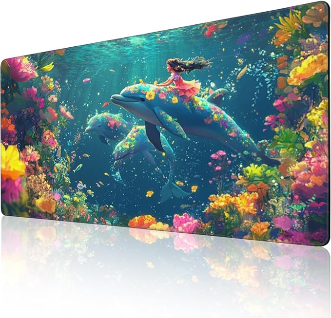 3XL Huge Ocean Mouse Pads Oversized 48x24 - Extra Large Gaming XXXL Mouse Pad for Full Desk - Whales Marine Life Mousepad with Stitched Edges Non-Slip Rubber Base Desk Mat