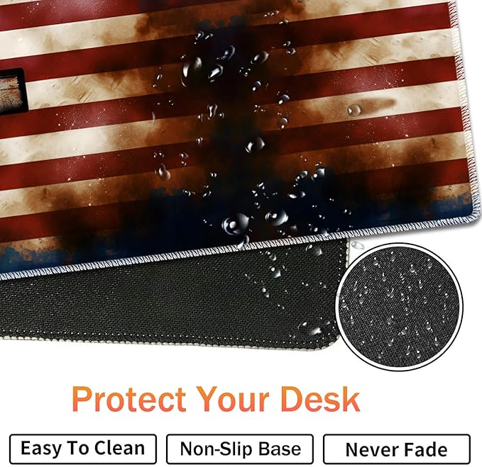 Extended Non-Slip Mouse Pad + Mouse Wrist Rest + Lace-Shaped Coaster Set Ergonomic Design Suitable for Desk and Home Gaming Table Mat American Flag Cross